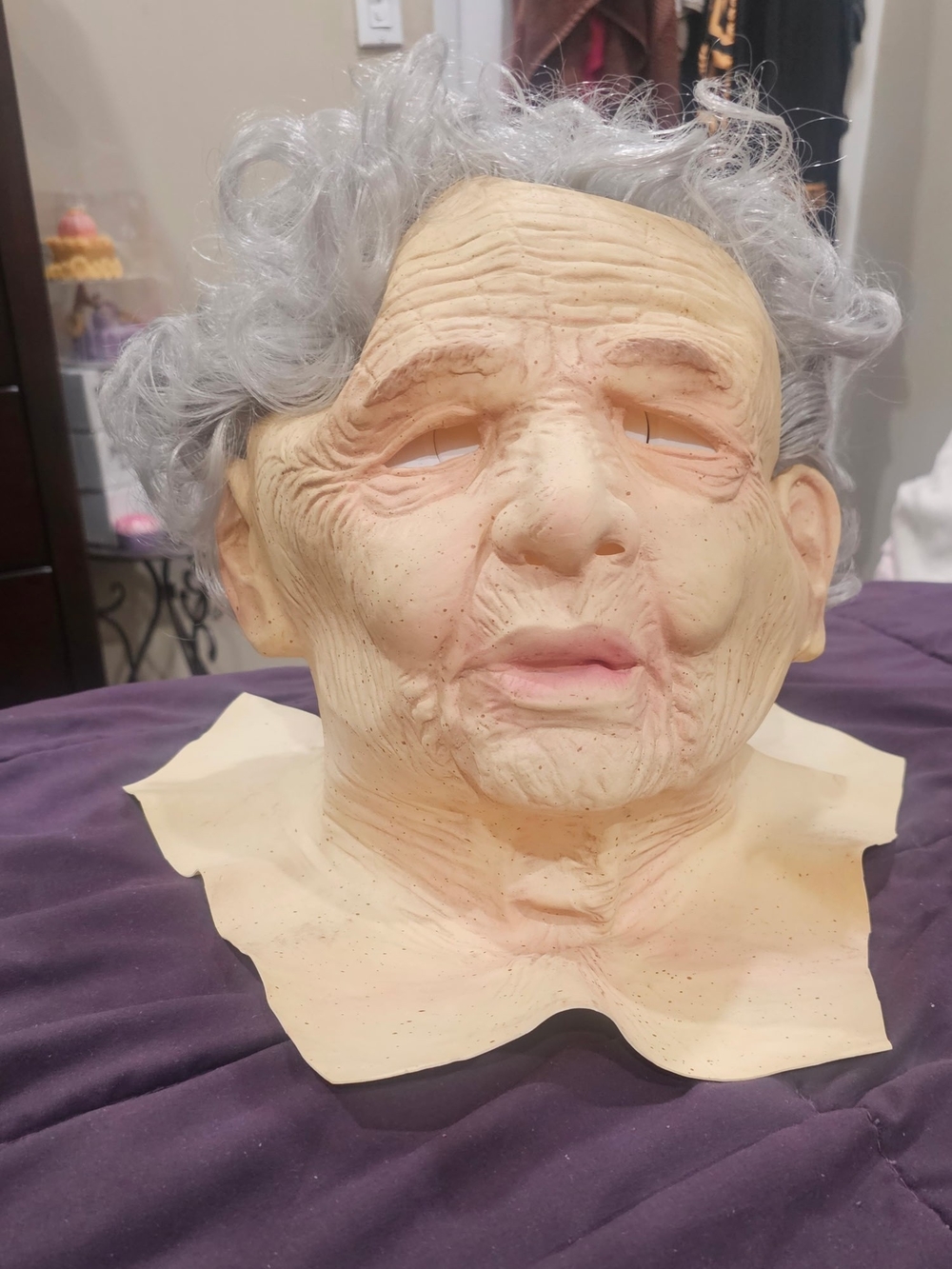 Realistic Elderly Face Mask with Gray Hair